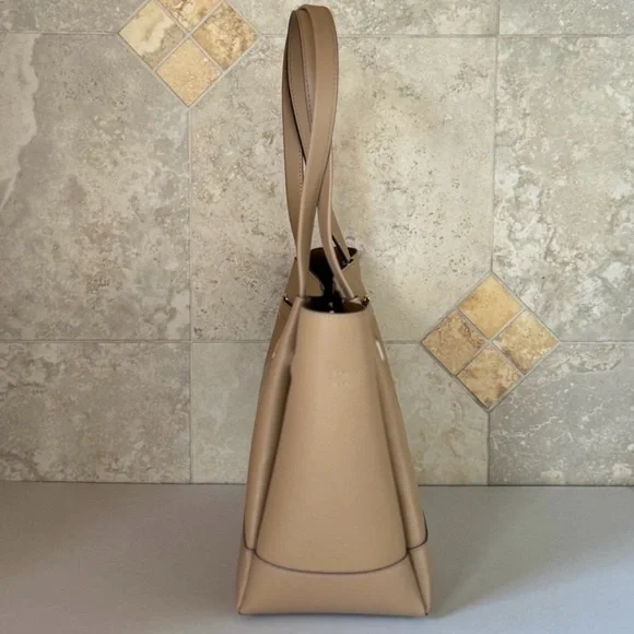 Michael Kors Beige Leather Tote with Gold Accents - Picture 5 of 5